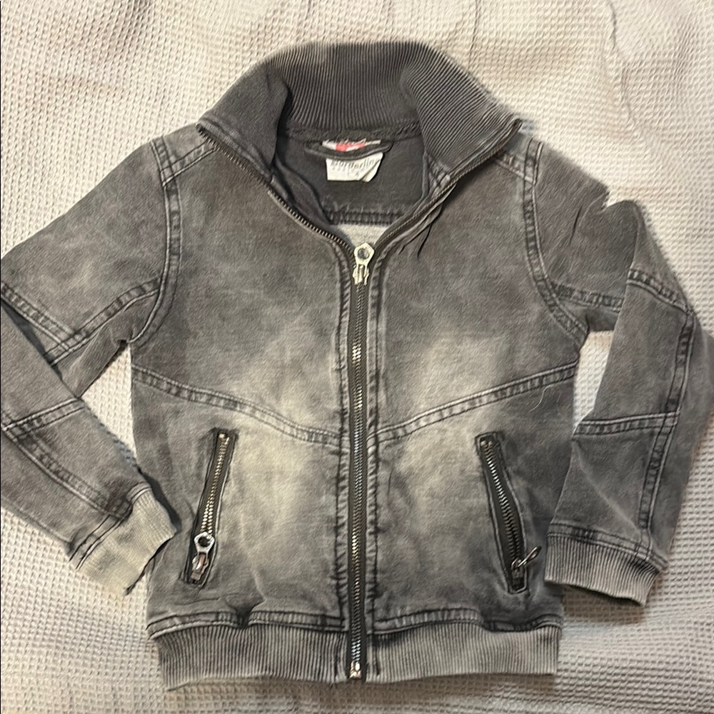 Distressed Gray Jean Jacket with Washed Effect